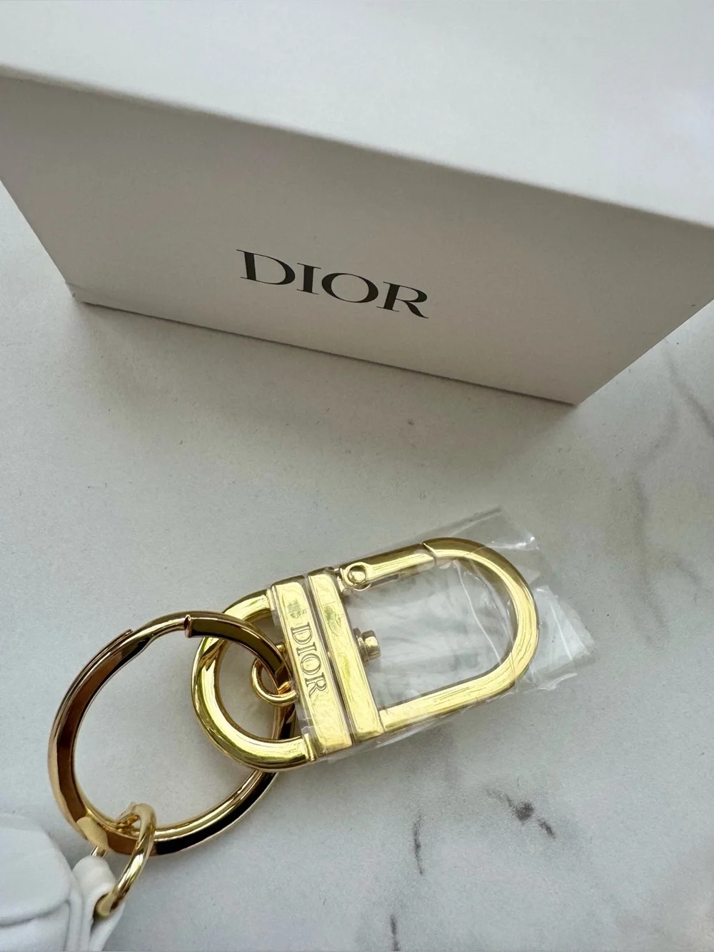 Dior White J'adore Leather Key Pouch with Gold Hardware
